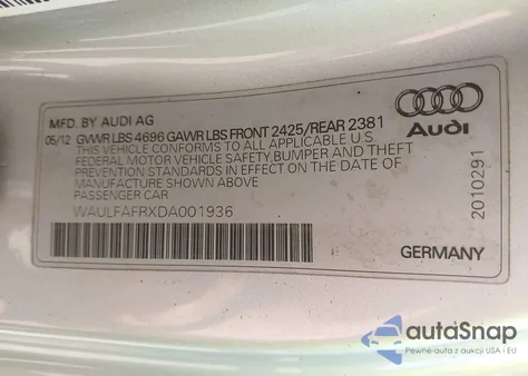 2013 Audi A5 2.0T Premium z USA, uszkodzony, nr VIN WAULFAFRXDA001936